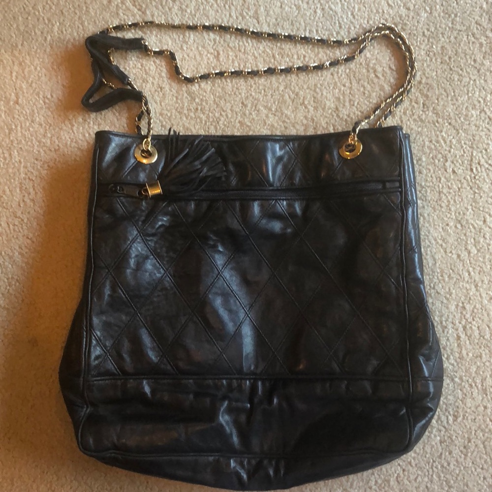 Black Lambskin Quilted Shoulder Bag